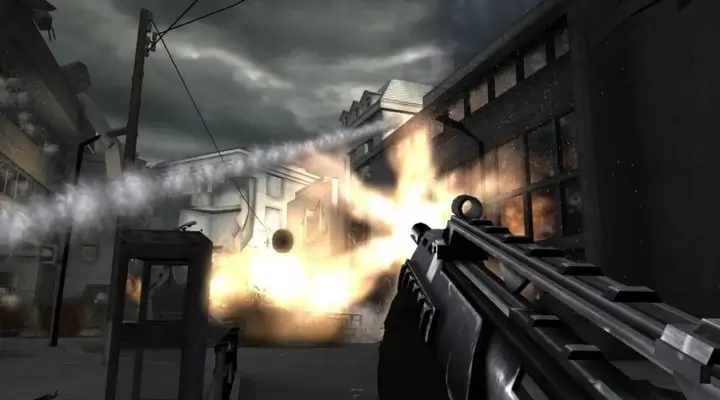 Cena de ação explosiva do jogo Black para PlayStation 2