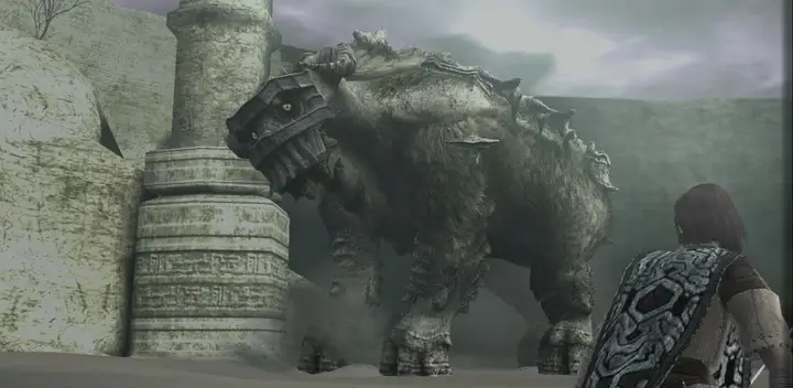 Batalha épica contra colosso gigante em Shadow of the Colossus